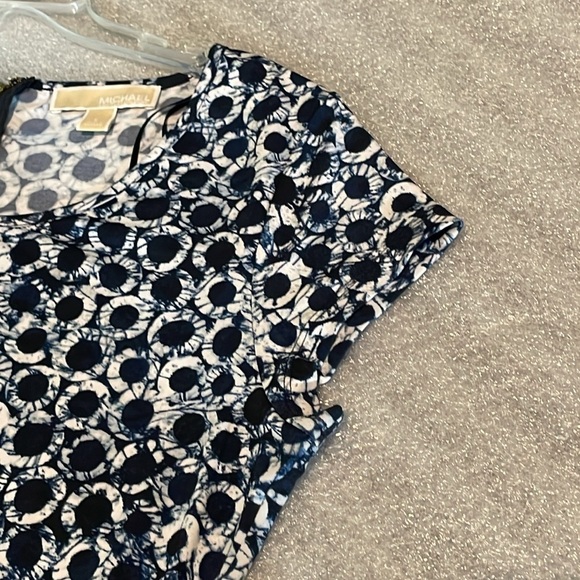 Michael Michael Kors Blue Circle Print A-Line Dress L | Cap Sleeve Gold Zip - Picture 6 of 13